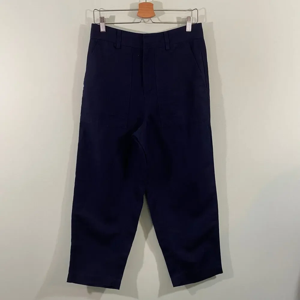 Banana Republic Women's Navy Wide Leg Ankle Linen Blend Pants Size 6 NWT